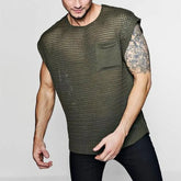 Hearujoy Green Knit Mesh Vest Men Transparent Sexy Men's Tank Tops Red See Through Men's Clothing Sleeveless Tee Streetwear