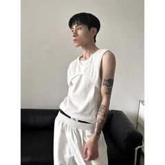 HEARUJOY - Design Sense Niche Fake Two-piece I-shaped Vest for Men and Women in Summer Lazy Sports Fitness Sleeveless Vest T-shirt