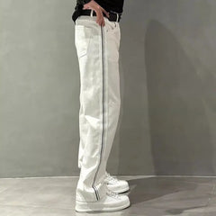 HEARUJOY - Autumn New Style Jeans Men's Trendy Loose Side Strip Webbing Straight Pants for Youth Versatile Washing Wide-leg