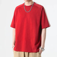 HEARUJOY - Summer Casual Striped Short Sleeved T-shirt Men's Fashion Oversized Patchwork Tshirts Solid Loose Half Sleeve Hip Hop Tee Top