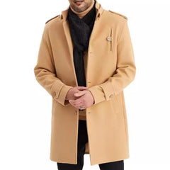 HEARUJOY - Spring and Autumn New Men's Solid Color Y2K Wool Coat Fashion Trend Casual Daily Single-Breasted Mid-Length Windbreaker Men