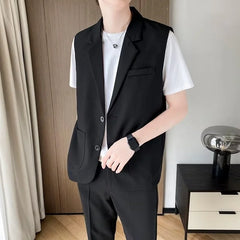 HEARUJOY - Suit Vest Men Slim Fit Fashion Social Mens Dress Vest Korean Business Casual Black Suit Jacket Mens Office Formal Vest S-3XL