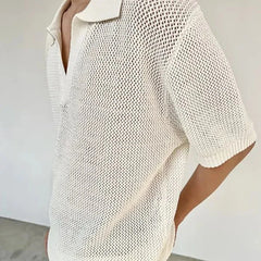 HEARUJOY - Summer New Men's Solid Color Hollow Short Sleeve T-shirt American Retro Fashion Trend Loose Simple Breathable Men's Tops