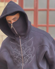 Hearujoy Fashion trend personality style jacket Double hood design Zipper hoodie for men Y2k loose casual anime embroidered sweatshirt