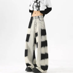 HEARUJOY - Baggy Jeans Men Fashion Retro Wide Leg Jeans Men Streetwear Hip-hop Loose Black Plaid Jeans Mens Vintage Denim Pants S-3XL