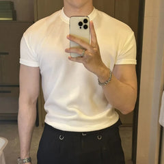 HEARUJOY - Ice-sensing Air Layer Ultra-thin Quick-drying Round Neck Shoulder-retching Sleeves Elastic Smooth Cool Short-sleeved T-shirt