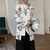 HEARUJOY - New Autumn And Winter Chinese Style Stand-Up Collar Button Bamboo Shirt Unisex Fashion Casual Loose Printed Long-Sleeved Shirt