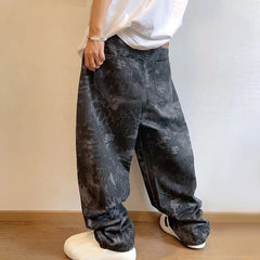 Hearujoy Mens Casual Pants Fashionable Trendy Y2k High Street Hip-Hop Retro Snake Pattern Loose Jeans Spring And Autumn New Style