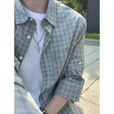 HEARUJOY - Mens Long Sleeve Plaid Shirt Casual Spring Autumn Fashion Shirt Streetwear Urban Comfort Fit Breathable Lightweight Wear