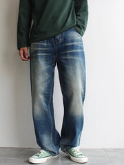 HEARUJOY - Autumn Winter American-style Blue Jeans for Men Straight Leg Thick Warm Wide-Leg Loose Fit Trendy Casual Washed Denim Pants