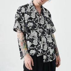 Hearujoy New Summer Original Hawaii Vacation Short-sleeved Shirt Men Korean Black White Printed Tee Shirt Tops Man Casual Clothing Blouse
