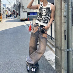 Hearujoy Mens Casual Street Tie Dye Tight Sports Bodybuilding Vest New Genderless Fashion Sexy Youth Printed Tank Top Unisex