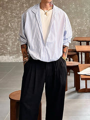 HEARUJOY - Autumn New Casual Mens Shirts Striped Printing Long Sleeve Lapel Shirts For Men's Fashionable V Neck Fake Two Piece Shirt