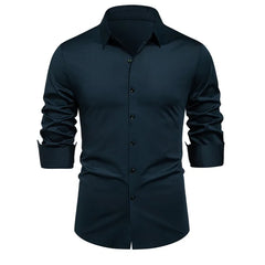 HEARUJOY - Men's Elastic Spring and Autumn New Long Sleeve Shirt Anti-wrinkle Free Ironing Business Comfort Breathable Slim Men Dress Shirt
