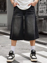 HEARUJOY - Men Streetwear Baggy Jorts Low Waist Cropped Black Jeans Distressed Y2k Casual Wide Pants Denim Shorts Male Trousers