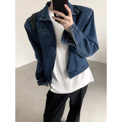 Hearujoy American Retro Short Denim Jacket Men's Washed Vintage Gradient Jeans Coat Hong Kong Style Handsome Top Simple Solid Zipper Coat