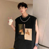 Hearujoy Black Undershirt Men's Summer Loose Design Large Size Sleeveless T-shirt Tide Netflix Sports Fitness Sweatshirt Deer Sports