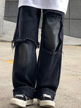 Hearujoy Ripped Jeans for Men Wide Leg Jeans Hip Hop Denim Trousers Male Vintage Japanese Streetwear Hole Patchwork