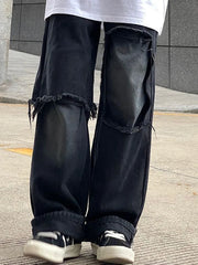 Hearujoy Ripped Jeans for Men Wide Leg Jeans Hip Hop Denim Trousers Male Vintage Japanese Streetwear Hole Patchwork