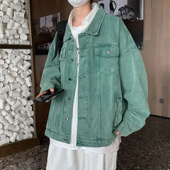 HEARUJOY - Lapel Design Versatile Spring Autumn Denim Jackets for Men Trendy Brands Loose Boys Couples Versatile Solid Color Jacket Tops