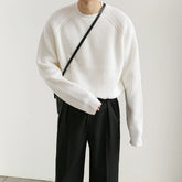 Hearujoy Autumn Clothing Men's Knitted Light Luxury Pullovers Sweater Casual Solid Color Vintage Loose O Neck Long Sleeve Knitwear New