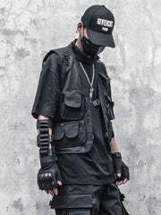 Hearujoy Techwear Black Cargo Biker Vest Without Sleeve Tank Tops Men Sleeveless Top Men Clothing Japanese Streetwear Hip Hop