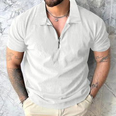 HEARUJOY - Summer New Fashion Elegant Casual Solid Color Short-Sleeved Polo Shirt Men'S American Street Trend Y2k Zipper T-Shirt Men