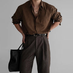 HEARUJOY - New Korean Fashion Men Shirts Light Luxury Textured Business Striped Long Sleeve Cardigan Tops Leisure High Quality Blouse M-2XL