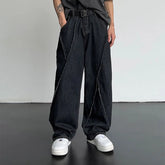 HEARUJOY - Hip Hop Straight Leg Jeans For Men And Women Vintage Korean Fashionable Casual Wide Leg Pants For Men Black Baggy Jeans