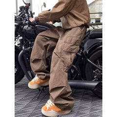 HEARUJOY - American straight-leg casual pants men's Hong Kong style spliced contrasting wide-leg pants in summer thin young people quick-