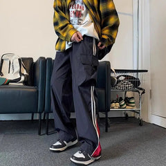 HEARUJOY - American College Style Striped Casual Pants Men's Spring Trendy Brand Loose High Street Retro Straight Wide-leg Sports Pants