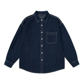 HEARUJOY - Mens Button Down Denim Shirt Long Sleeve Lapel Jean Shirt Casual Slim Fit Washed Denim Shirts with Chest Pockets