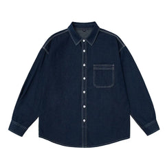 HEARUJOY - Mens Button Down Denim Shirt Long Sleeve Lapel Jean Shirt Casual Slim Fit Washed Denim Shirts with Chest Pockets