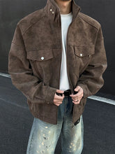 HEARUJOY - Vintage Men's Stand Collar Zip-up Jacket Coat Fall Winter New Casual Multi Pockets Cargo Jackets For Men Fashion Cardigan Tops