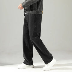 HEARUJOY - Men's Regular Straight-Leg Denim Jeans Oversized Black Denim Pants Korean Streetwear Style Floor-Draping Fit Plus Size 40 Pants