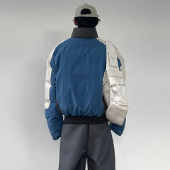 HEARUJOY - Retro Stand Collar Winter Jacket Men Zip Up Patchwork Cotton-padded Lightweight Parkas Spring Unisex Loose Autumn Short Outwear