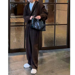 Hearujoy 2024 Autumn V-neck Coat Trendy Handsome Set Casual Loose Heavy Weight Hooded sweatshirt Set Fashionable Outdressing tracksuits