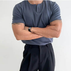 HEARUJOY - Men's Solid Color Sports Short-Sleeved T-Shirt American Retro Fashion Trend Loose Casual Breathable Niche Summer New Men's Tops