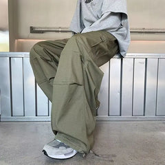 Hearujoy  Green Cargo Pants Men Japanese Oversize Wide Leg Trousers Male Black Loose Casual Streetwear Hip Hop Safari Style