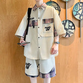 HEARUJOY - Summer Men's Casual Set Single Breasted Short Sleeve Shirt Shorts 2 Piece sets Loose Fashion High Quality Sweatshirt Suit
