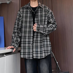 HEARUJOY - Mens Loose Fit Plaid Shirt Business Casual Office Wear Classic Work Shirt for Young Professionals Student Relaxed Style Top