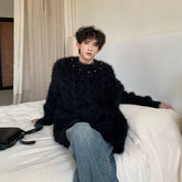 Hearujoy Korean Fashion Black Jumper Beaded Decoration Autumn and Winter Streetwear High Street Loose Pullover Men Gothic Harajuku Jumper