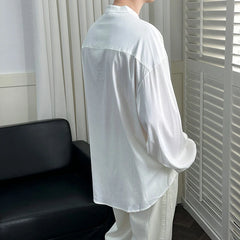 HEARUJOY - Korean Style Men's Casual Shirts Stand Collar Solid Color Single Breasted Loose Long Sleeved Male Tops New Summer