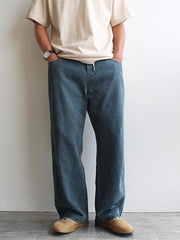 HEARUJOY - American Retro Snow Washing Process Denim Jeans for Men 100% Cotton Straight Loose Fit Large Size Casual Pants for Autumn Winter