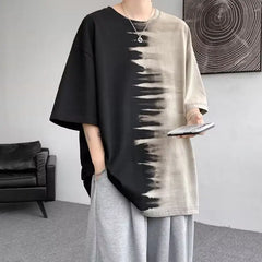 HEARUJOY - Summer Gradient Color Casual Loose American Style Trend Creative Splicing Handsome Chaopai Heavyweight Men's Clothing Tees