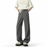 HEARUJOY - Men's Straight Baggy Casual Pants Korean Slit Personality Suit Trousers Fashion Formal Business Male Streetwear Gray Black