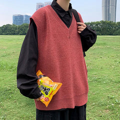 HEARUJOY - Autumn Streetwear Mens Loose Sweater Vest Casual Thermal Oversized Winter Sweater Vest Men Sweater Vest for Daily Wear