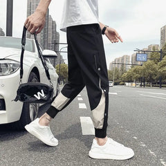 HEARUJOY - Stylish Men's Spring-Autumn Snap Closure Casual Pants with Trendy Matching, Slim Fit, and Color-Block Harem Style
