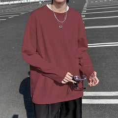 HEARUJOY - Autumn Men's Long Sleeve Cotton T Shirt Fashion Solid Loose T Shirts Mens Oversized Hip Hop Casual Mens Streetwear Top Tees