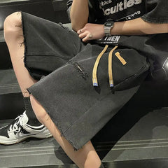 HEARUJOY - Men's New Style Spliced button Zipper Pockets Fashionable Loose Versatile Casual Denim Shorts